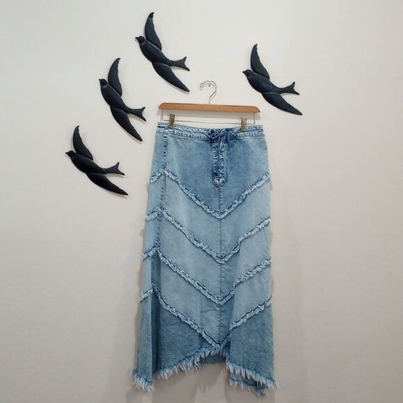 Wash Lab Denim Chevron Raw Hem Maxi Skirt - Size 29 / M - L - Picture 4 of 14